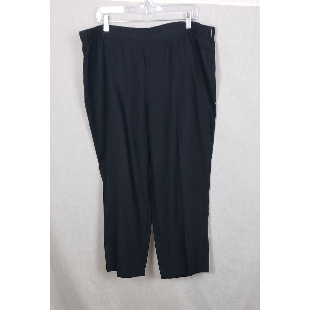 Eileen Fisher Black 100% Organic Linen Pull On Straight Leg Pants M Casual